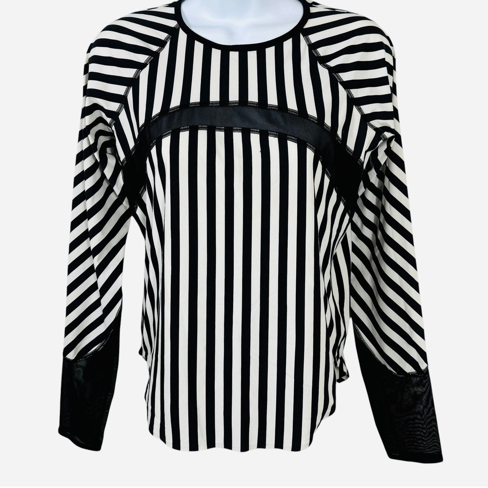 Lululemon Water Sun Runner Long Sleeve Top Womens Small Black White Stripes Mesh